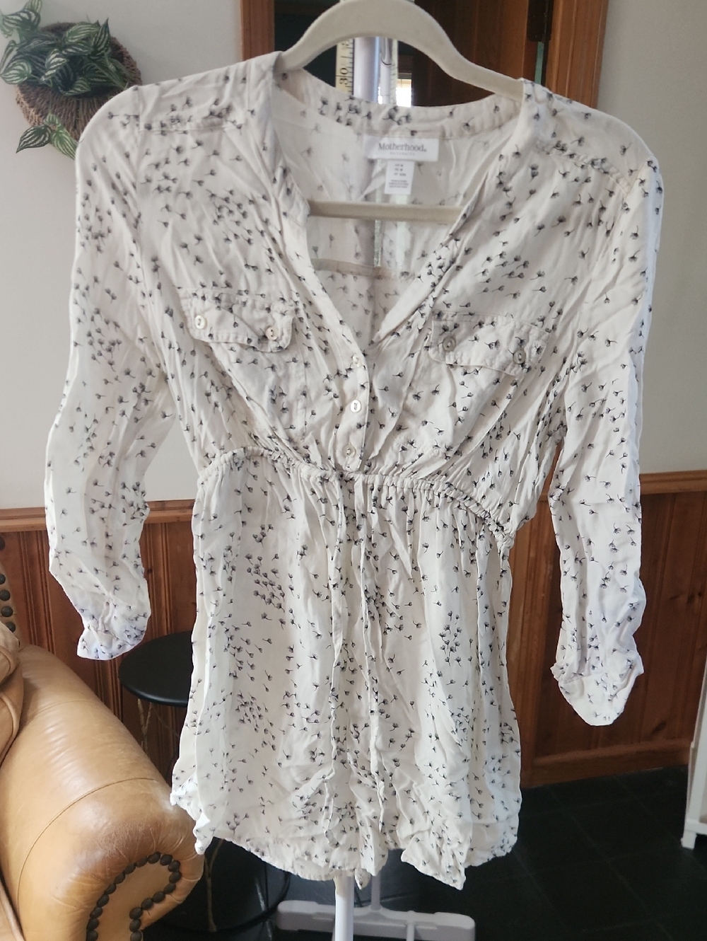 Motherhood Maternity Cream Printed Button-Front Tunic